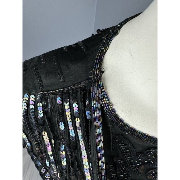 Vtg Fantasy By Lisa Kane Pure Silk Embellished Black Beaded Dress 36” Bust - Picture 14 of 16